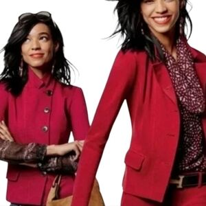 CAbi The Outing Career Asymmetrical Tailored Ponte Blazer Deep Rhubarb Red  sz 4